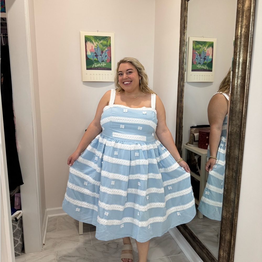 Barbie™ X Unique Vintage Blue & White Suburban Shopper Sundress